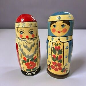 Vintage Gromoff Mr Mrs Santa Claus Matryoshka Nesting Doll Wooden Shaker Set